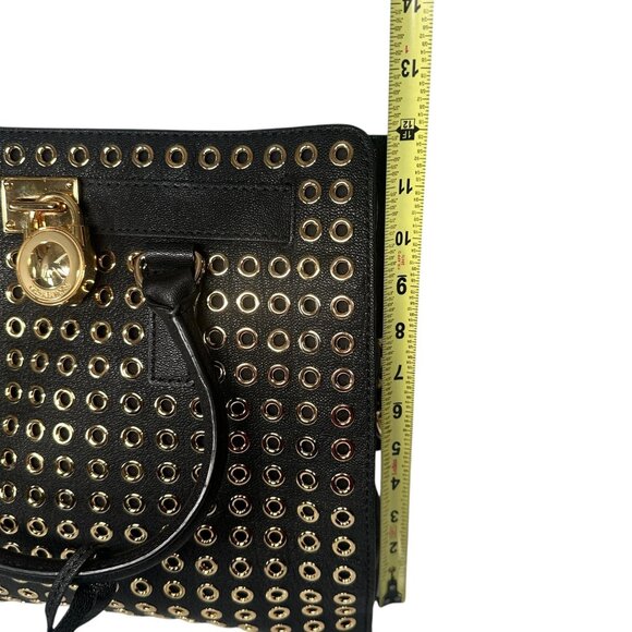 Michael Kors Black Leather Gold Studded Grommet Hamilton Tote - Picture 10 of 16